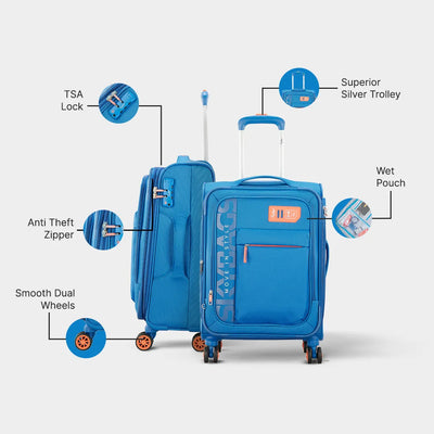 Anti Theft Bright Blue Luggage Bag From Skybags 