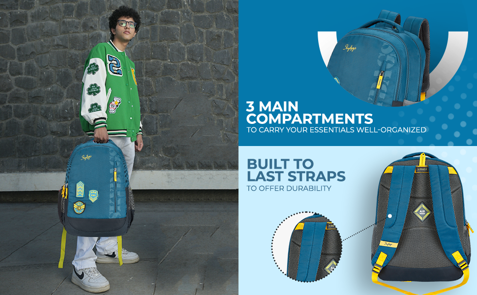 Skybags stream polyester 1811 cm blue spacious school backpack with rain cover sale