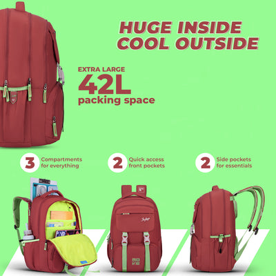 Skybags Sonic Pro School Backpack, 42L, 3 Compartments, Insulated Tiffin Compartment, Laptop Bag, Organizer + File Sleeve, for Boys & Girls Water Resistant, Lightweight