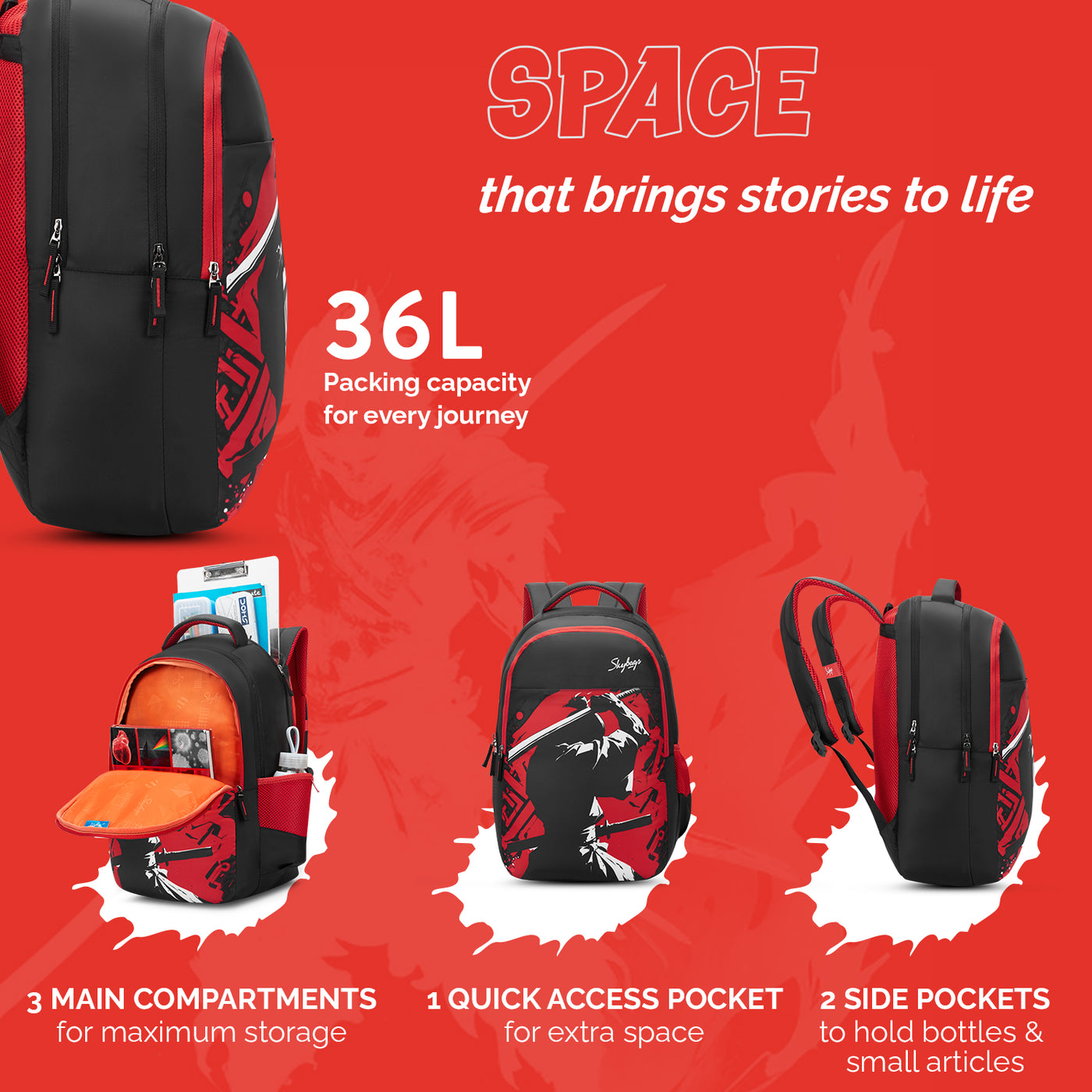 Skybags KYRO 02 SCBP KATANA RED BLACK