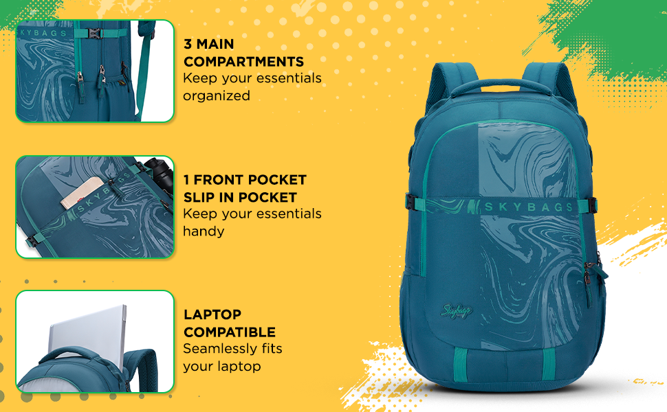 VESPER 40L LAPTOP BACKPACK 03 E TEAL Skybags