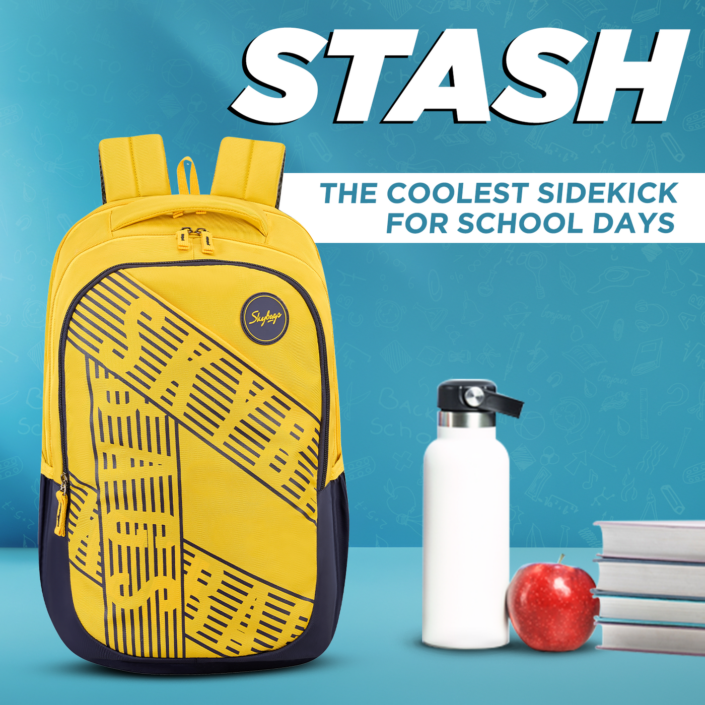 Skybags Stash 05 School Backpack, Yellow