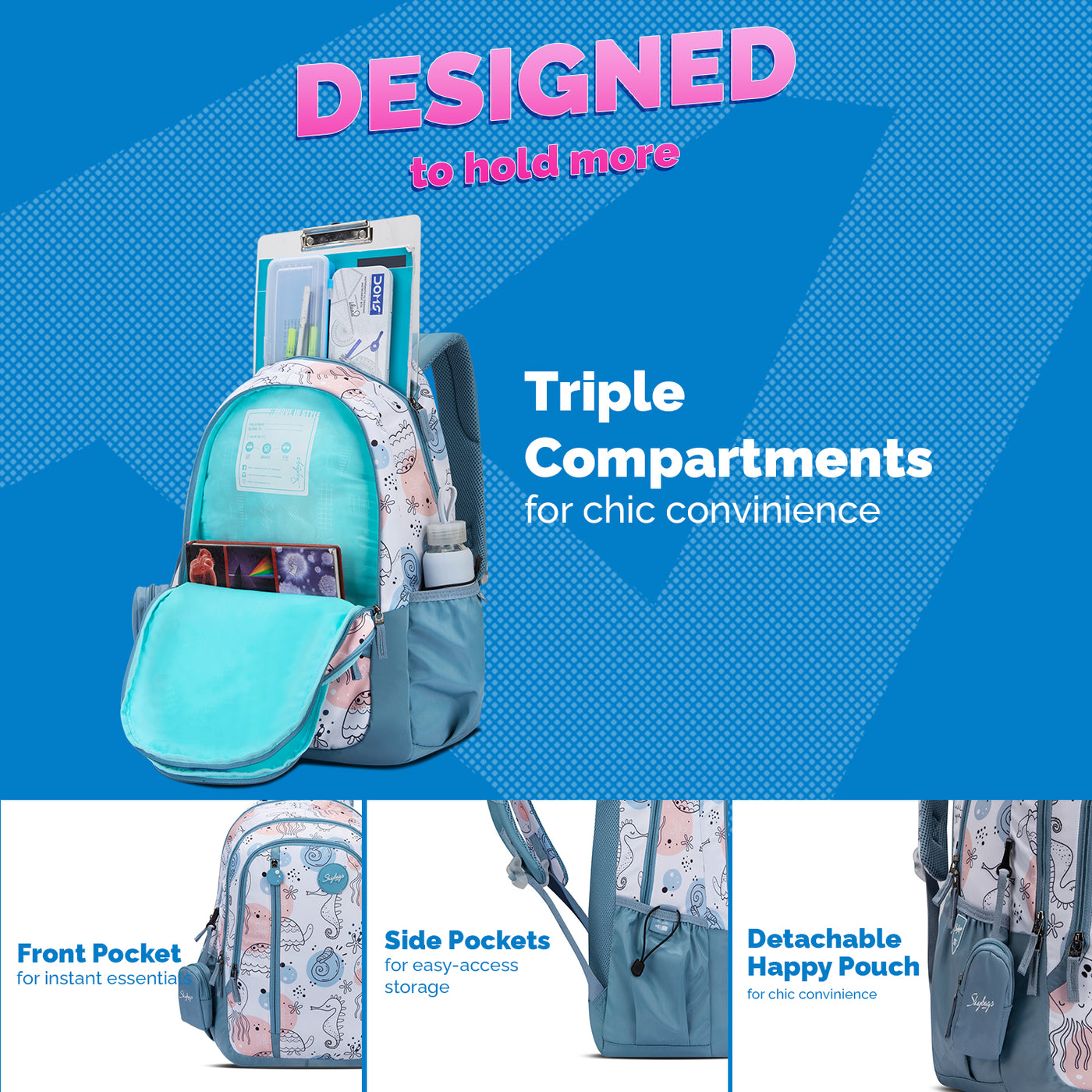 Skybags CHARM 01 SCHOOL BACKPACK CAMEO BLUE