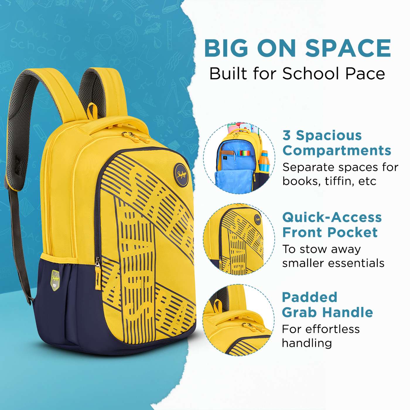 Skybags Stash 05 School Backpack, Yellow