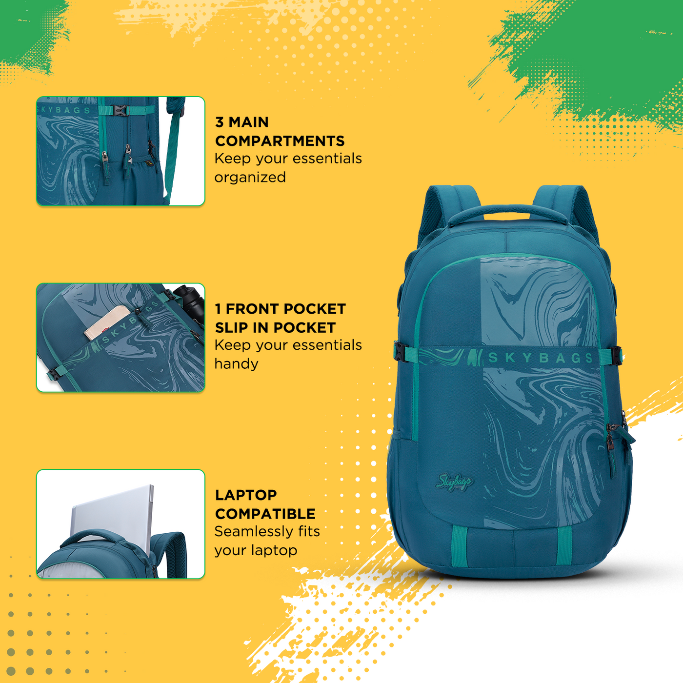 VESPER 40L LAPTOP BACKPACK 03 E TEAL Skybags