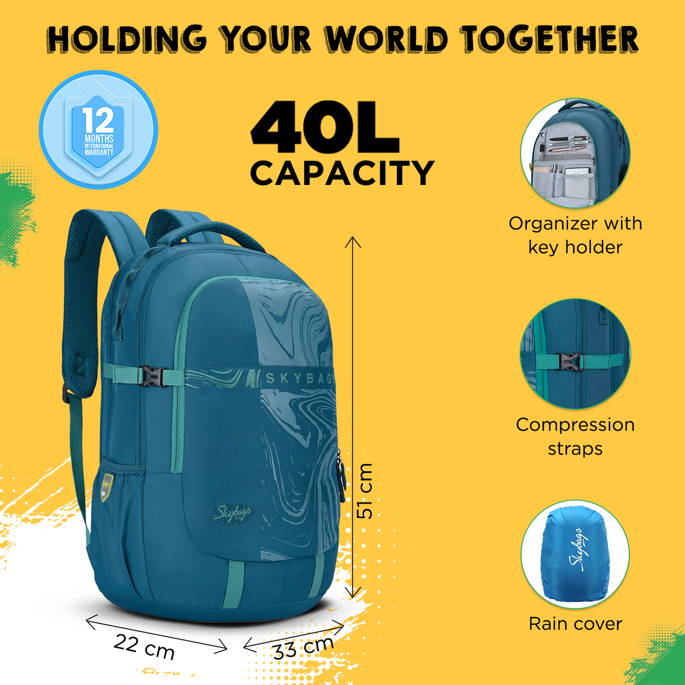 VESPER 40L LAPTOP BACKPACK 03 E TEAL Skybags