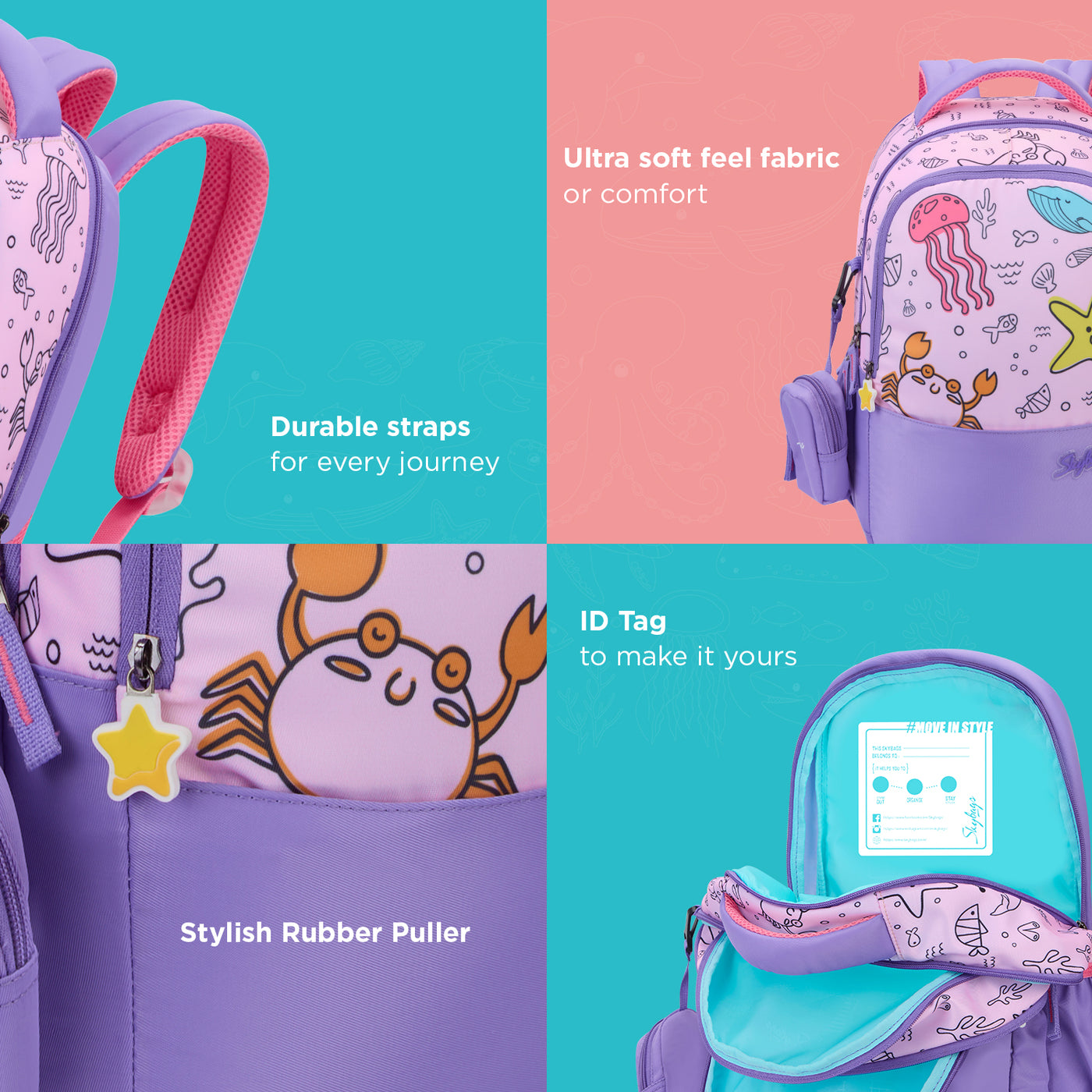SKYBAGS|Ruby |Purple|School Bag for kids| School Bag for girl|3 Compartments|2 side bottle pockets|22 Litres|Soft Feel Fabric