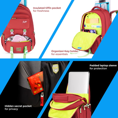 Skybags Sonic Pro School Backpack, 42L, 3 Compartments, Insulated Tiffin Compartment, Laptop Bag, Organizer + File Sleeve, for Boys & Girls Water Resistant, Lightweight