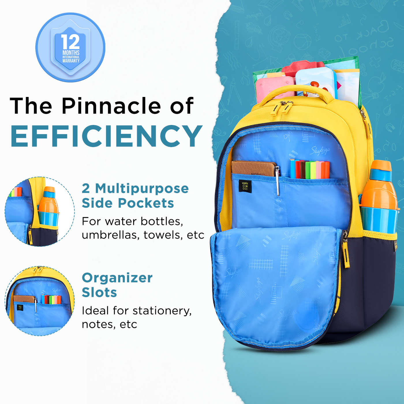 Skybags Stash 05 School Backpack, Yellow