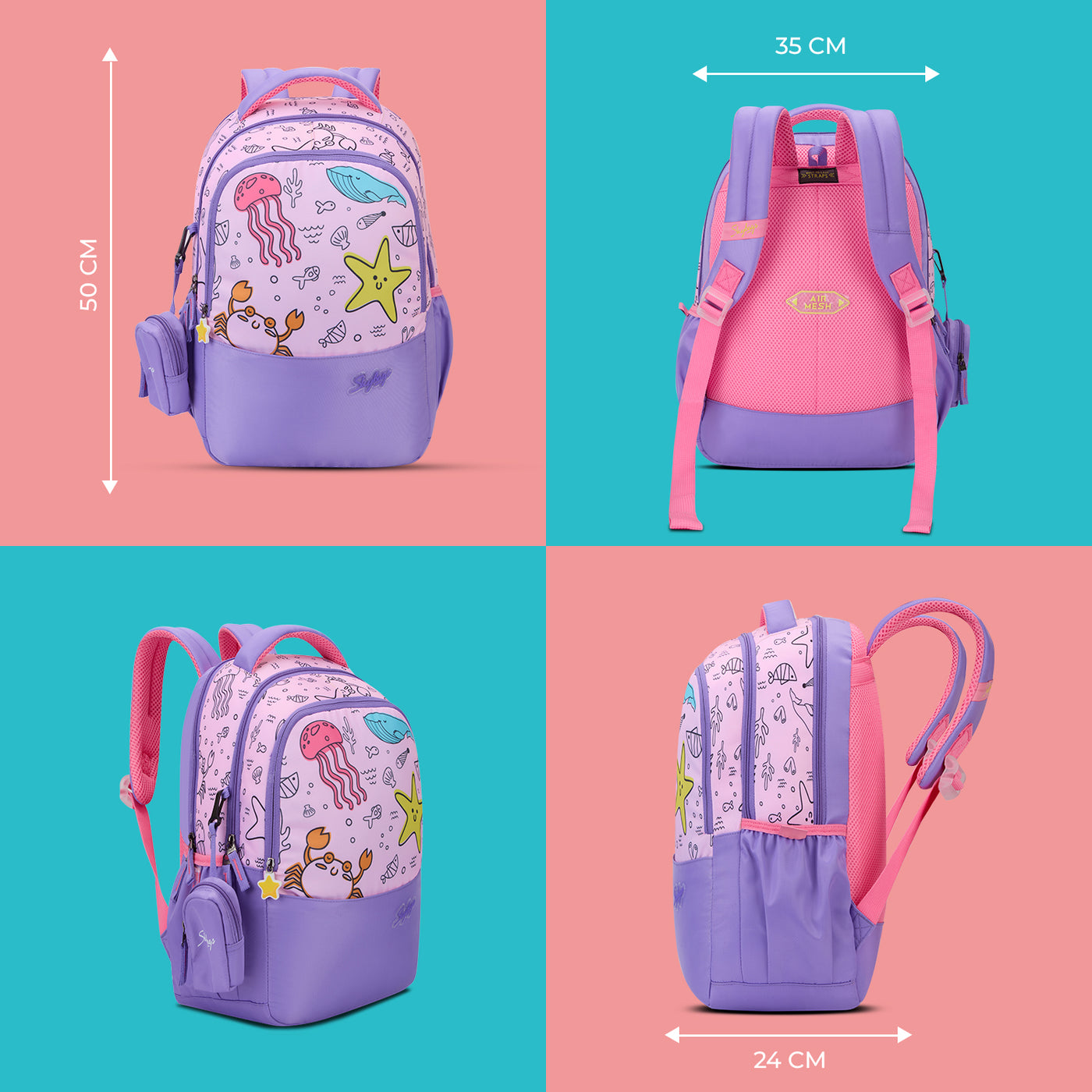 SKYBAGS|Ruby |Purple|School Bag for kids| School Bag for girl|3 Compartments|2 side bottle pockets|22 Litres|Soft Feel Fabric