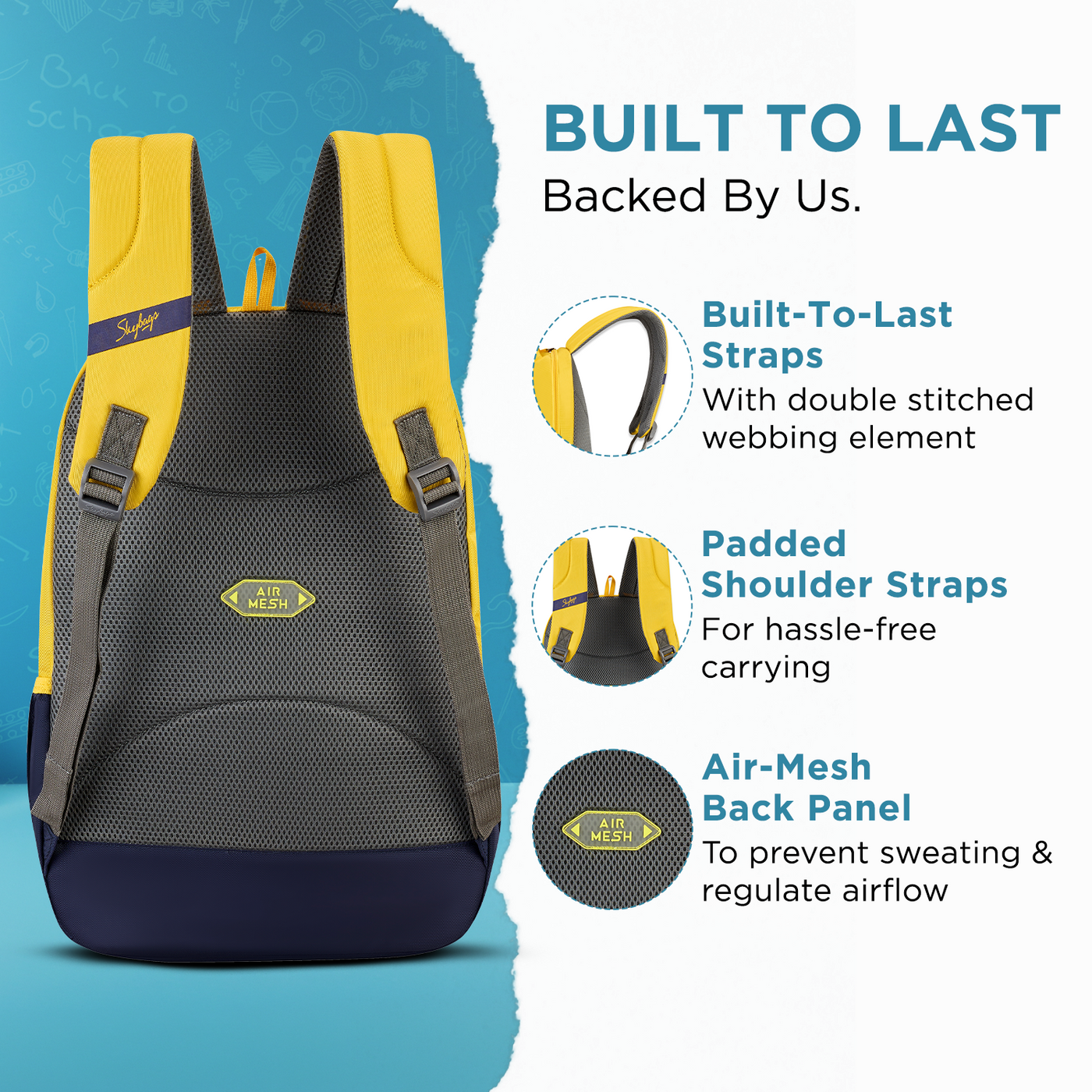 Skybags Stash 05 School Backpack, Yellow