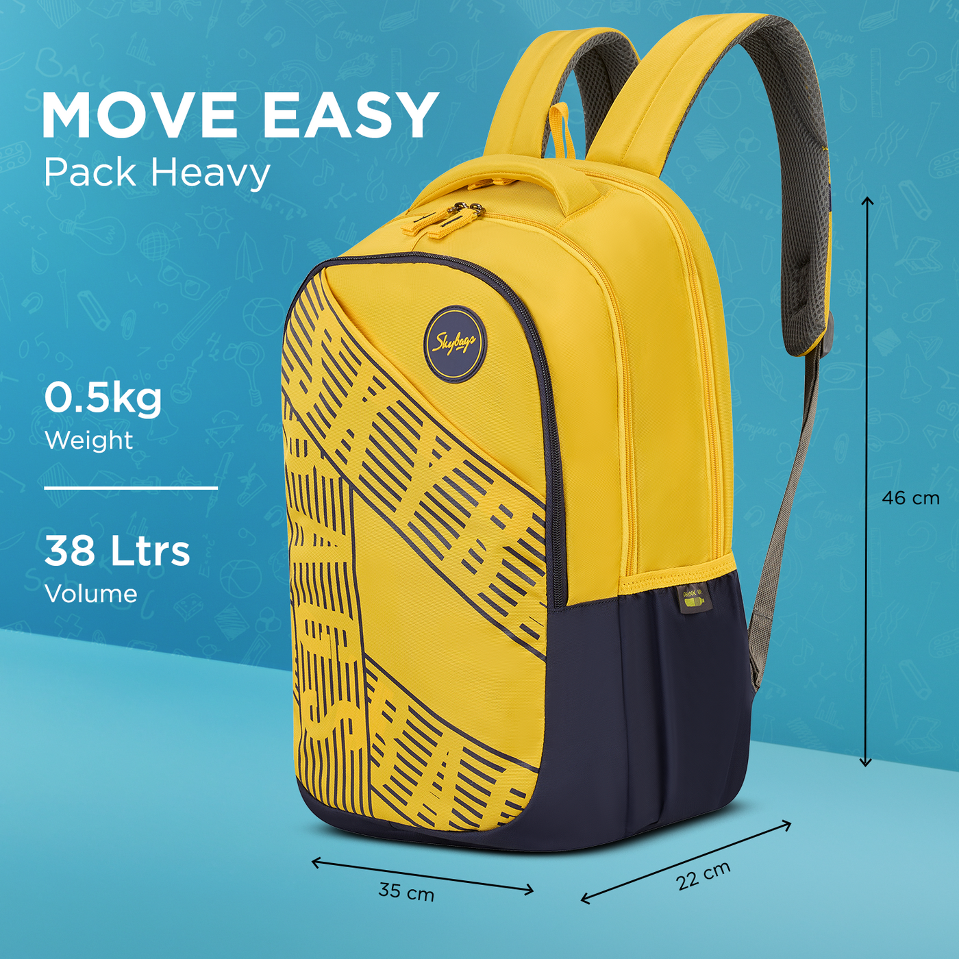 Skybags Stash 05 School Backpack, Yellow