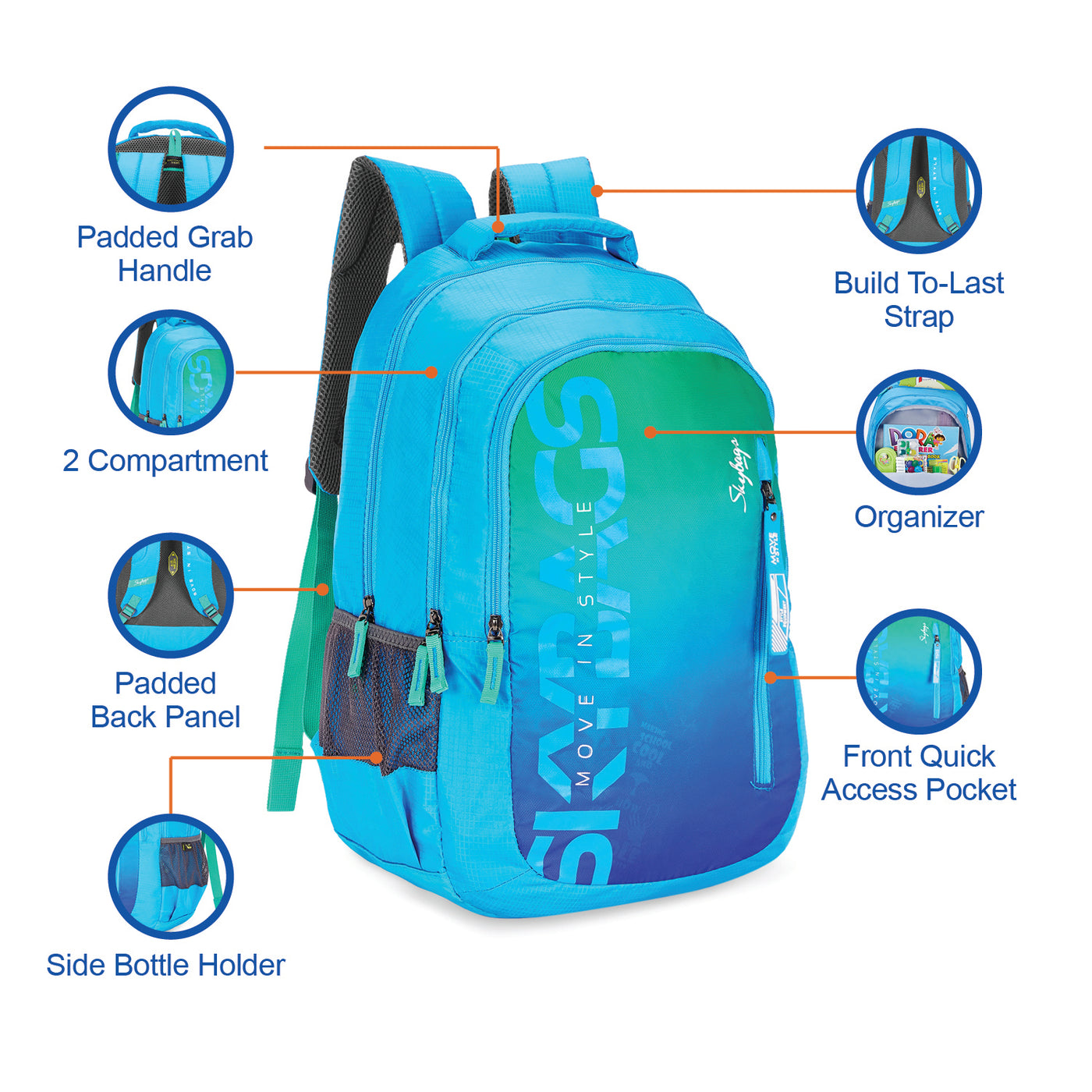 Skybags Riddle  School Bp-Rc Gradient Blue